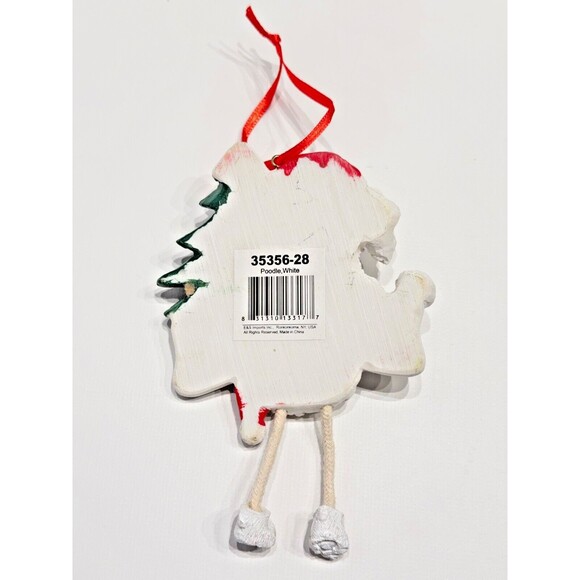 White Poodle Personalized Dog Christmas Tree Ornament w/Dangling Legs Write Name - Picture 2 of 3